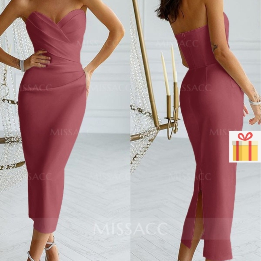 Elegant Strapless Dress in Mauve by Missacc
